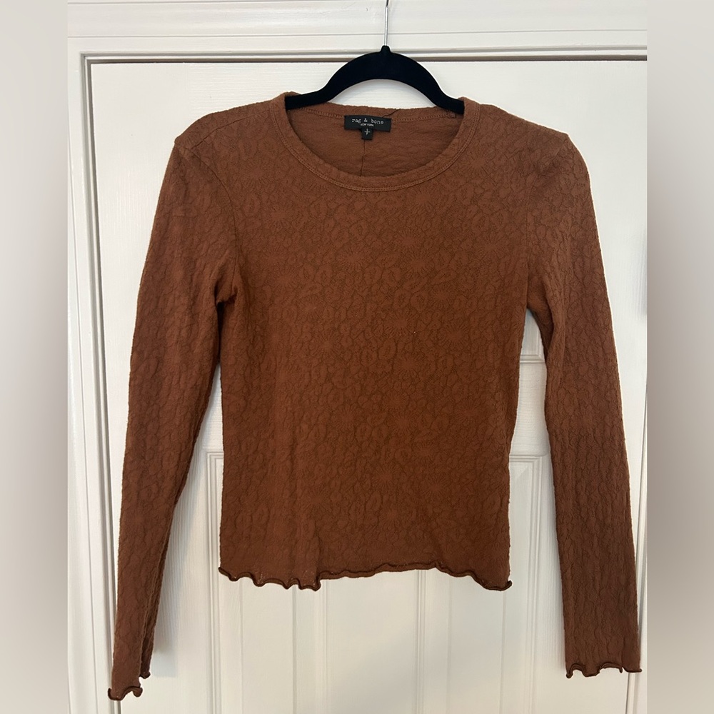 Rag & Bone | Gemma Jacquard Long Sleeve Brown Top - Picture 5 of 7